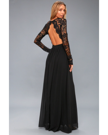 Awaken My Love Black Long Sleeve Lace Maxi Dress